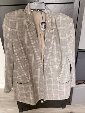 Express Plaid Blazer Jacket - Gray and Cream